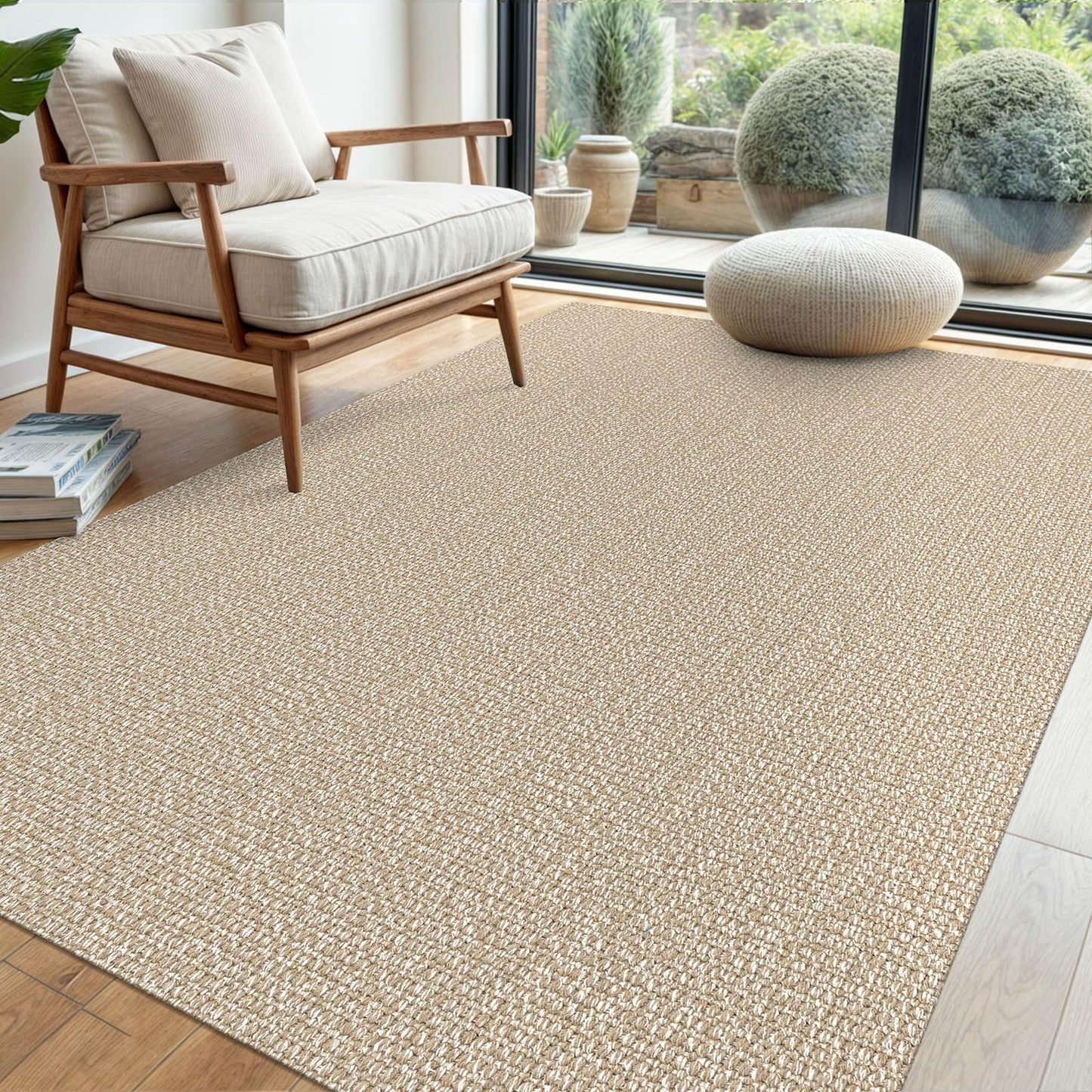EARTHALL Washable Area Rug 4x6 Ft Non Slip Rugs for Entryway Braided Rubber Backed Bedroom Carpet Cotton Entry Rug Woven Floor Carpets for Bedroom Dining Room Living Room, Send/Beige