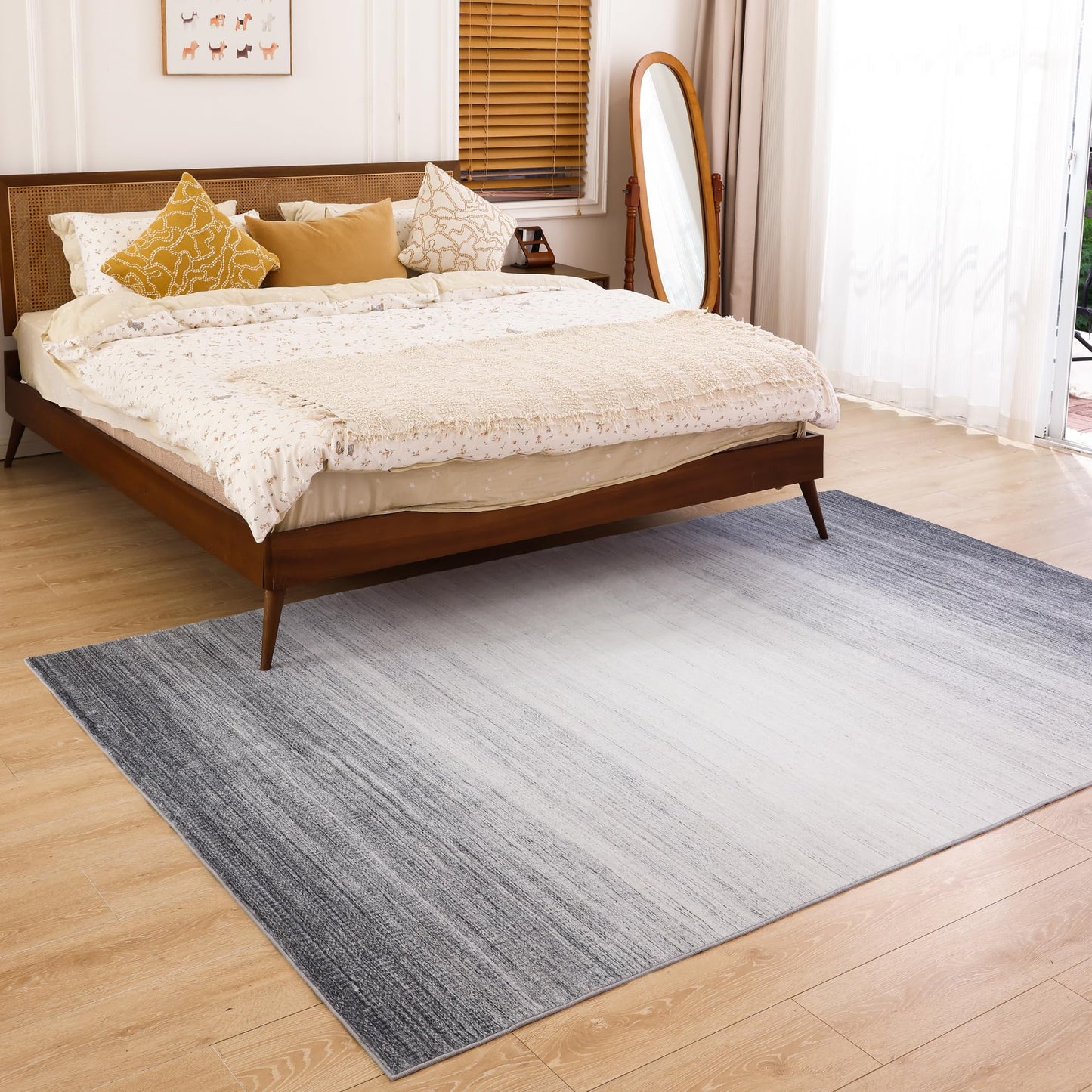Carvapet 5x7 Ombre Grey Area Rug - Modern Low Pile Carpet Non Slip Rubber Backing, Washable Foldable Thin Decorative Living Room Rug for Bedroom