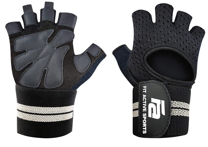 Fit Active Sports New Grip 2.0 Ventilated Weight Lifting Workout Gloves with Wrist Wraps for Gym Exercise, Weightlifting, Pull Ups - for Men & Women (M)