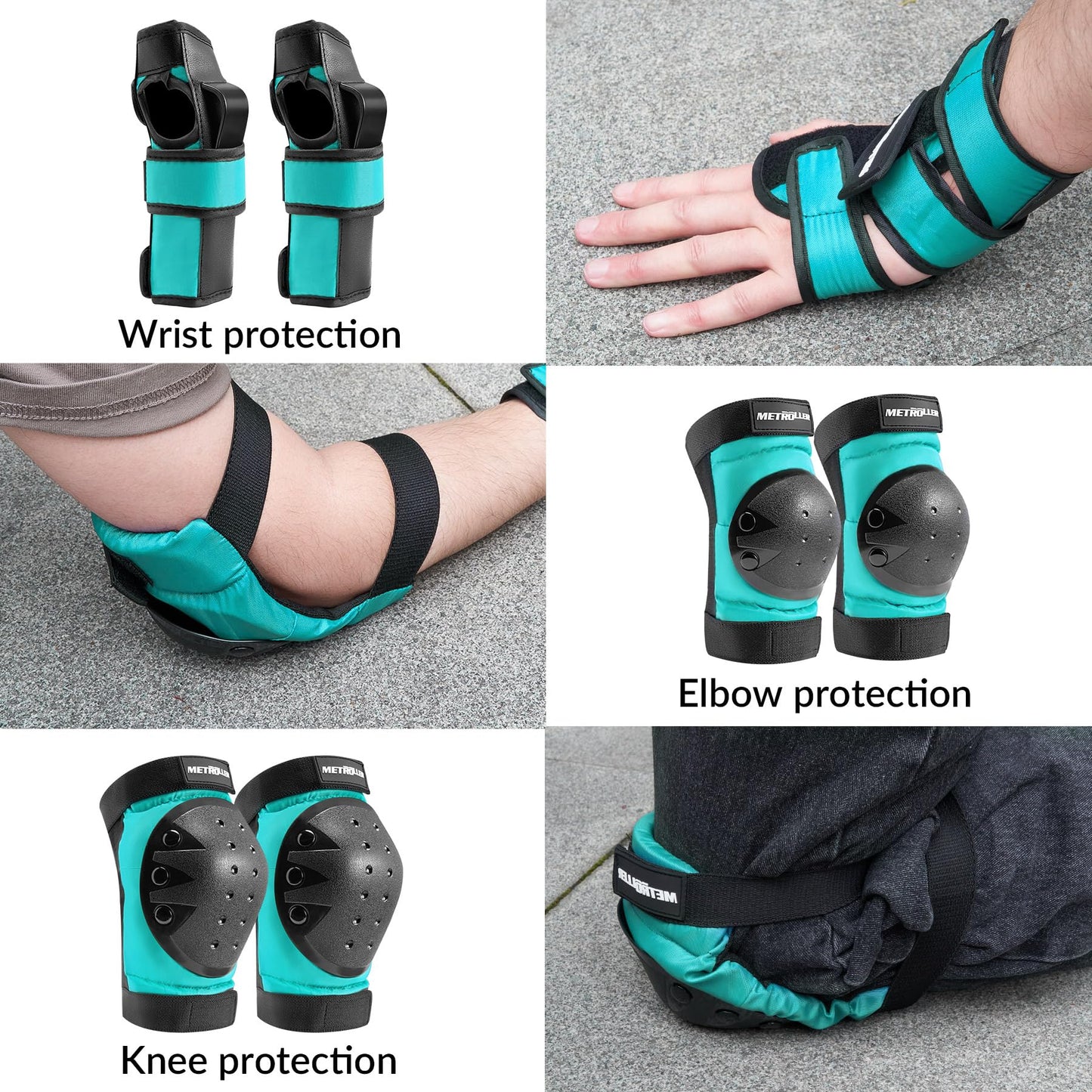 METROLLER Adult & Kids Protective Gear Set for Men, Women Youth Knee Pads, Elbow Pads & Wrist Guards 3 in 1 for Skateboarding Multi-Sports Protective Gear