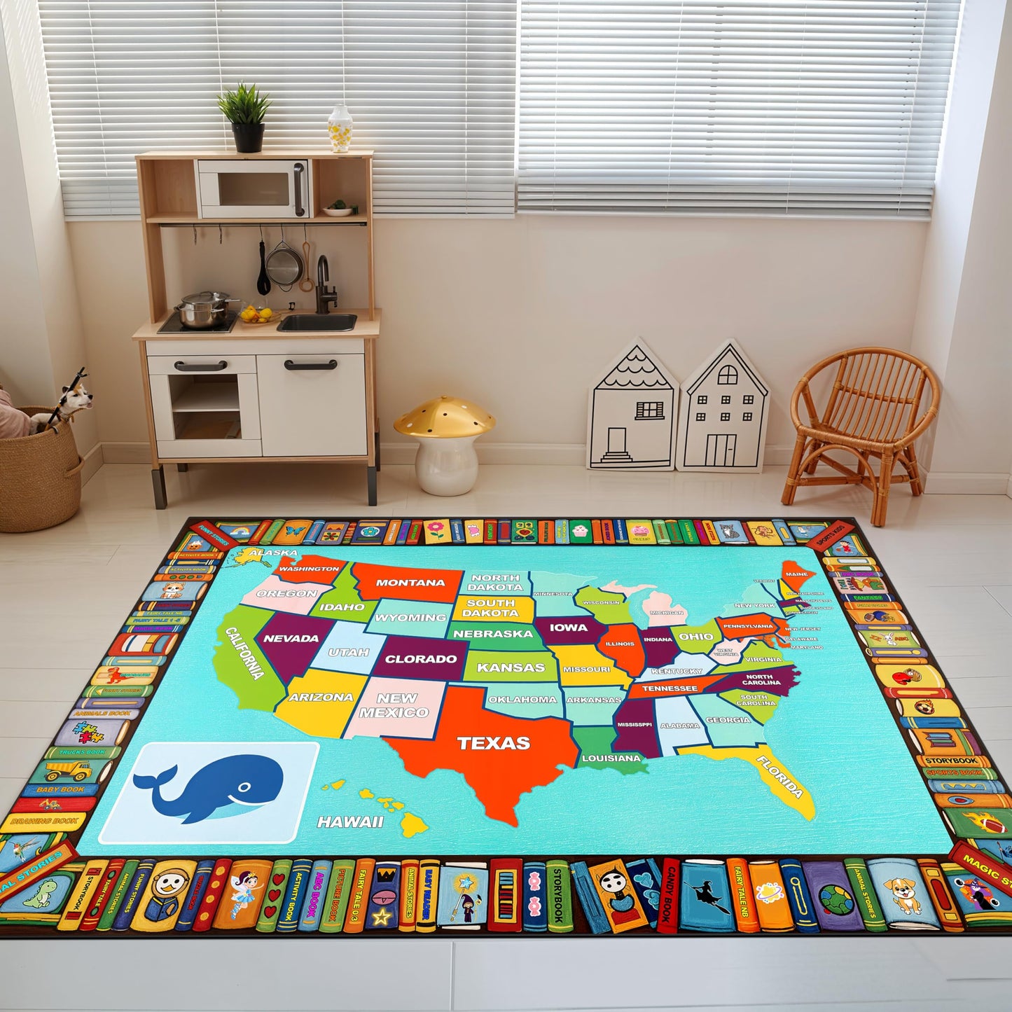 Kids USA Map Educational Rug 3x5 ft New Material, United States Learning Play Mat for Children, Non Slip Washable Colorful Geography Map Carpet for Playroom Classroom Bedroom