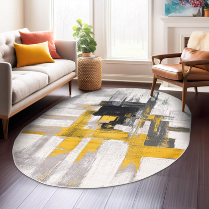 Rugshop Gold Modern Abstract Oval Area Rug — Non-Shedding for Dining Room, Living Room and Bedroom 5' x 7' Oval