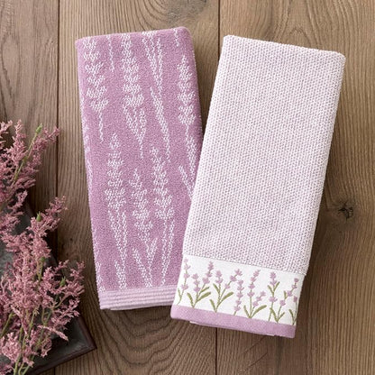 SKL Home Lavender Border 100% Cotton Jacquard 2pc Hand Towel Set, Embroidered &