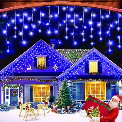 XURISEN 132ft Christmas Lights Decorations Outdoor, 1280 LED 8 Modes Fairy Lights with 240 Drops,Plug in Waterproof Timer Memory Function for Christmas Holiday Wedding Party Decorations(Blue)
