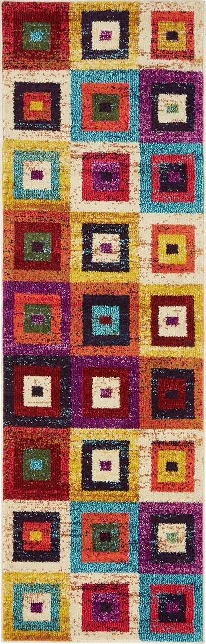 Unique Loom Estrella Collection Colorful, Geometric, Squares Modern, Abstract Area Rug (2' 2 x 6' 7 Runner, Multi/Beige)
