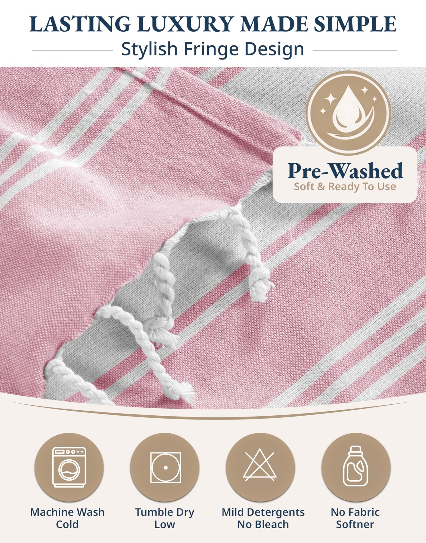 LANE LINEN Large Beach Towel, Turkish Towel, Lightweight Beach Towels for Adults, 39"x71" Oversized Pool Towels, Absorbent, Quick Dry, Durable Sand Proof Beach Towel, 39"x71" - Candy Pink