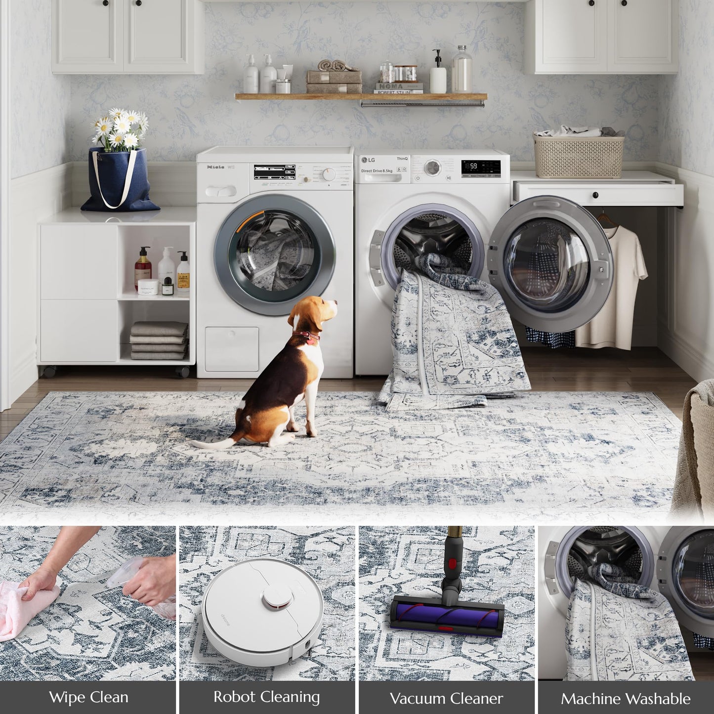 jinchan Kelda Runner Rug 3x8 Vintage Hallway Rug Kitchen Washable Runner Retro Lightweight Non-Slip Low Pile Thin Distressed Carpet for Entryway Bathroom Laundry Room Bedroom Stairway Grey