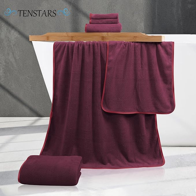 TENSTARS Microfiber Coral Velvet Luxury Silk Hemming Towel Set