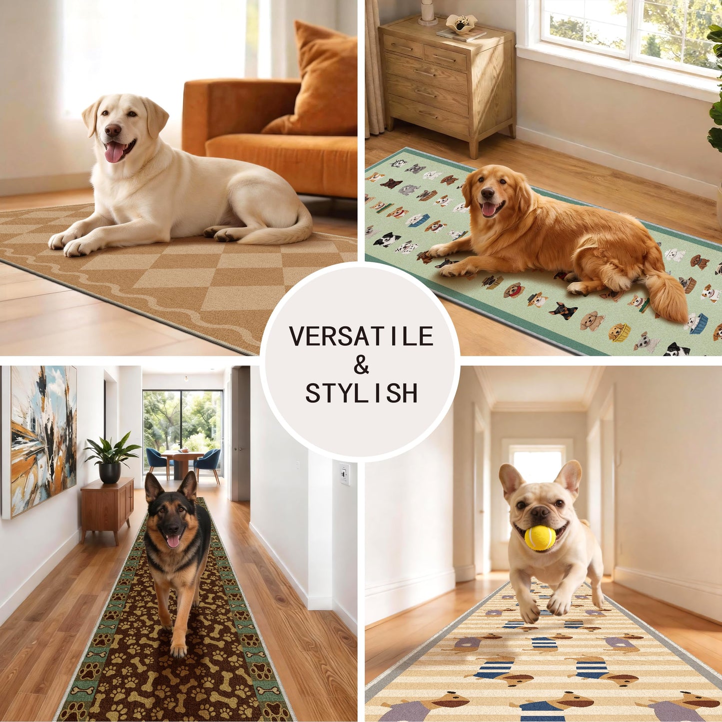 TTelephant Waterproof 2x6 Runner Rug Non Slip - Floor Runners for Dogs,Washable & Joint-Friendly Dense Loop Pile Carpet Runners for Hallway, Kitchen, Indoor Entryway, Laundry, Brown Paws