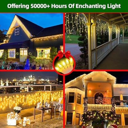 612 LED Christmas Lights with 136 Drops, 60ft 12 Modes Hanging ice String Lights with Timer & Dimmable & Waterproof, Plug-in Fairy Lights for Tree Holiday Wedding Party Christmas Decor Warm White