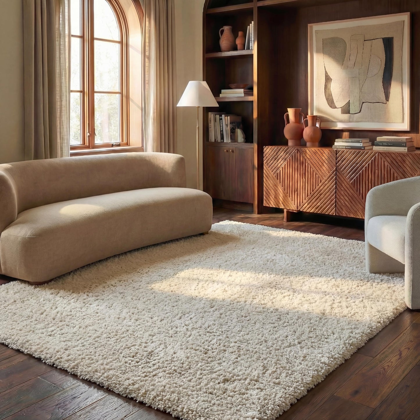 SAFAVIEH Milan Shag Collection Area Rug - 5'1" x 8', Ivory, Solid Design, Non-Shedding & Easy to Clean, Plush Thick Pile, Ideal for Living Room, Bedroom (SG180-1212)