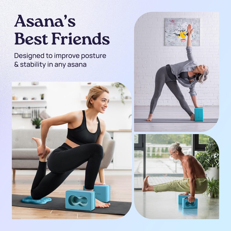 Deep-Zen® Yoga Blocks Wrist Support; Yoga Blocks 2 Pack with Knee Pads and Strap to Put Less Weight on Wrists; Durable, Versatile Yoga Brick Exercise Block Set, Blocks Yoga (Blue)