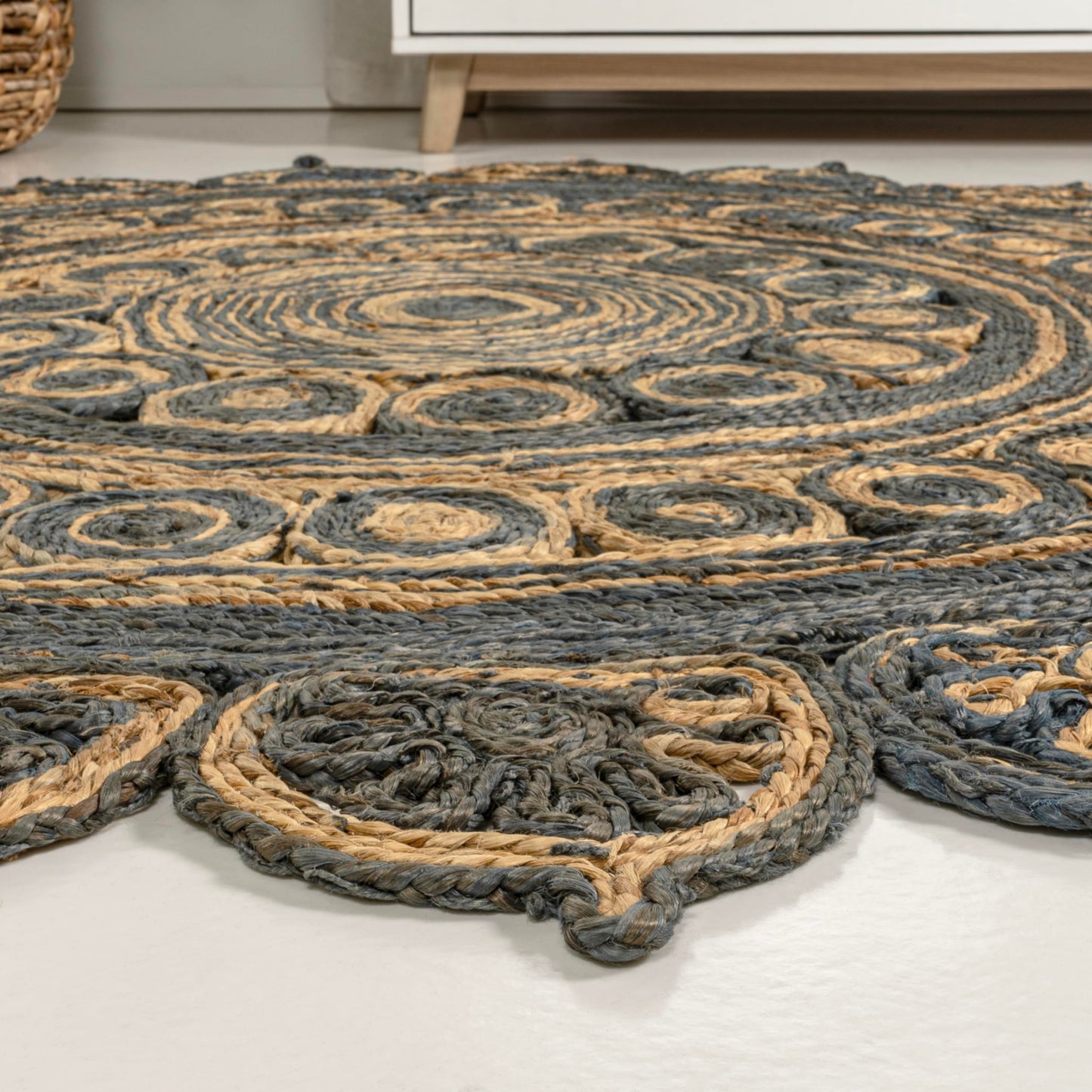JONATHAN Y Flora Medallion Jute Blue/Natural 4' Round Indoor Area Rug, Bohemian, Contemporary, Easy-Cleaning for Living Room, Bedroom, Kitchen, Pet Friendly, Non-Shedding (RNF118A-4R)