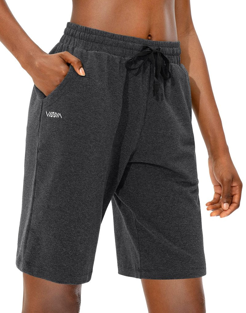 Viodia Women's Bermuda 9" Long Shorts with Pockets Cotton Sweat Lounge Shorts for Women Jersey Athletic Knee Length Shorts for Summer Black camo S