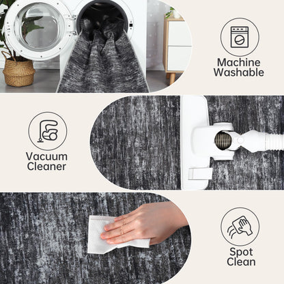 GarveeHome 8x10 Large Living Room Rug Machine Washable Area Rugs for Bedroom, Modern Solid Color Rugs with Rubber Backing, Stain Resistant Low Pile Neutral Mats for Bedroom, Dining Room, Dark Grey