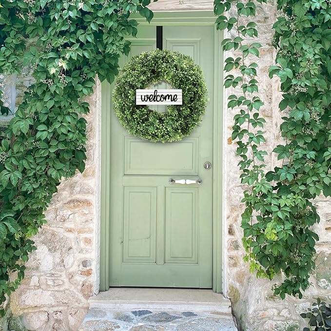 24" Wreath, Artificial Boxwood Wreaths for Front Door, Spring and Summer Wreath, Used for Spring Home Decor,Farmhouse or Room Indoors,Outdoors, corridors, Offices (Green)