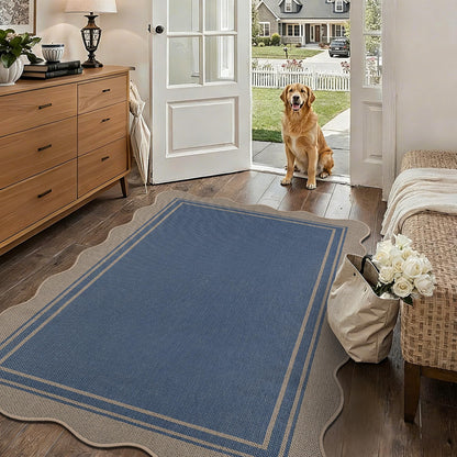 Easy Jute 3x5 Outdoor Rug Washable Non Slip Rug for Entryway Indoor Outdoor Farmhouse Neutral Scalloped Carpet for Backyard Patio Proch Living Room