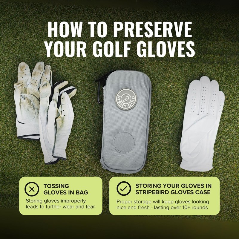 Stripebird - Golf Performance Gloves Holder Case (Cool Gray) - Protect and Keep Golf Gloves Dry - Moisture Free Storage Design - Includes Golf Bag Clip for Golfers