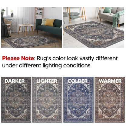 Keen Home Design 6x9 Rug - Machine Washable Area Rug with Non-Slip Backing, Ideal for Living Room, Dining Room, Bedroom - Vintage, Easy Clean, Durable, Low Pile Rug - (6' x 9')
