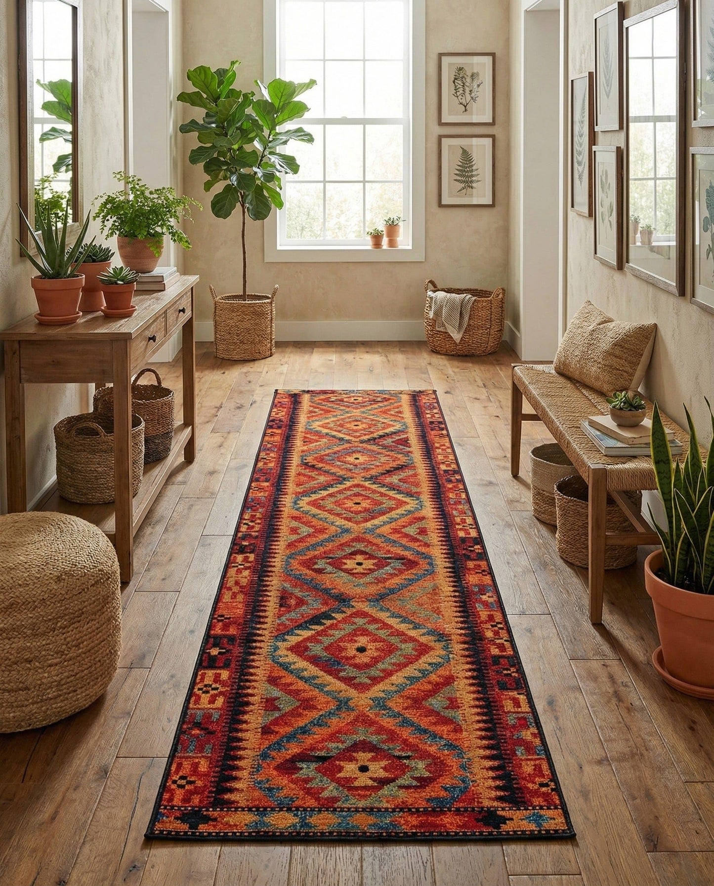 Rugs.com - Outdoor Tribal Rug – 10 Ft Runner Multi Indoor/Outdoor Rug – Washable, Stain-Resistant Runner for Patios, Decks, and Hallways