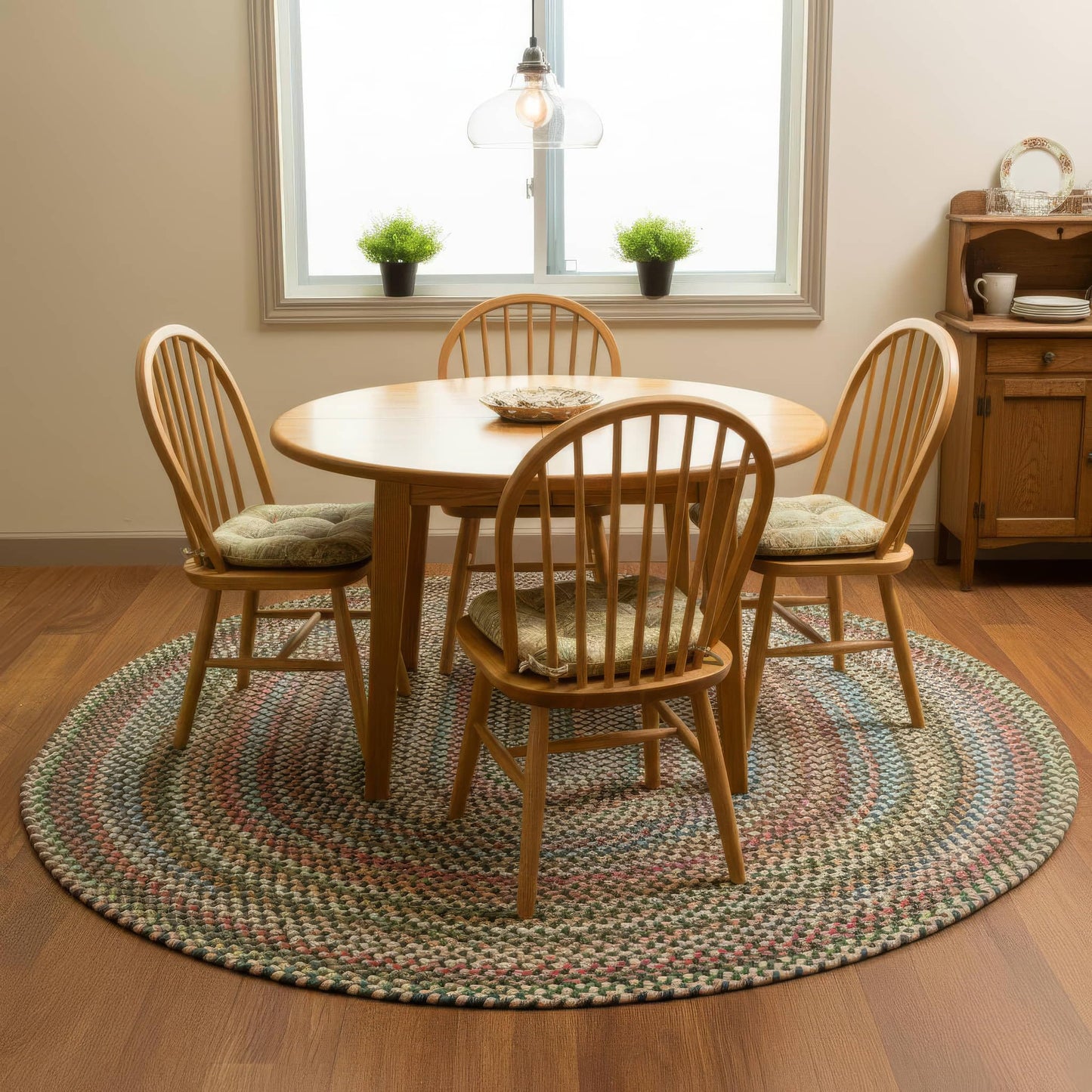 Spruce Green/Multi Braided Rug - 6' Round Rugs for Living Room and Dining Room Table - Vibrant Colors - Stain Hiding Material - Made in USA