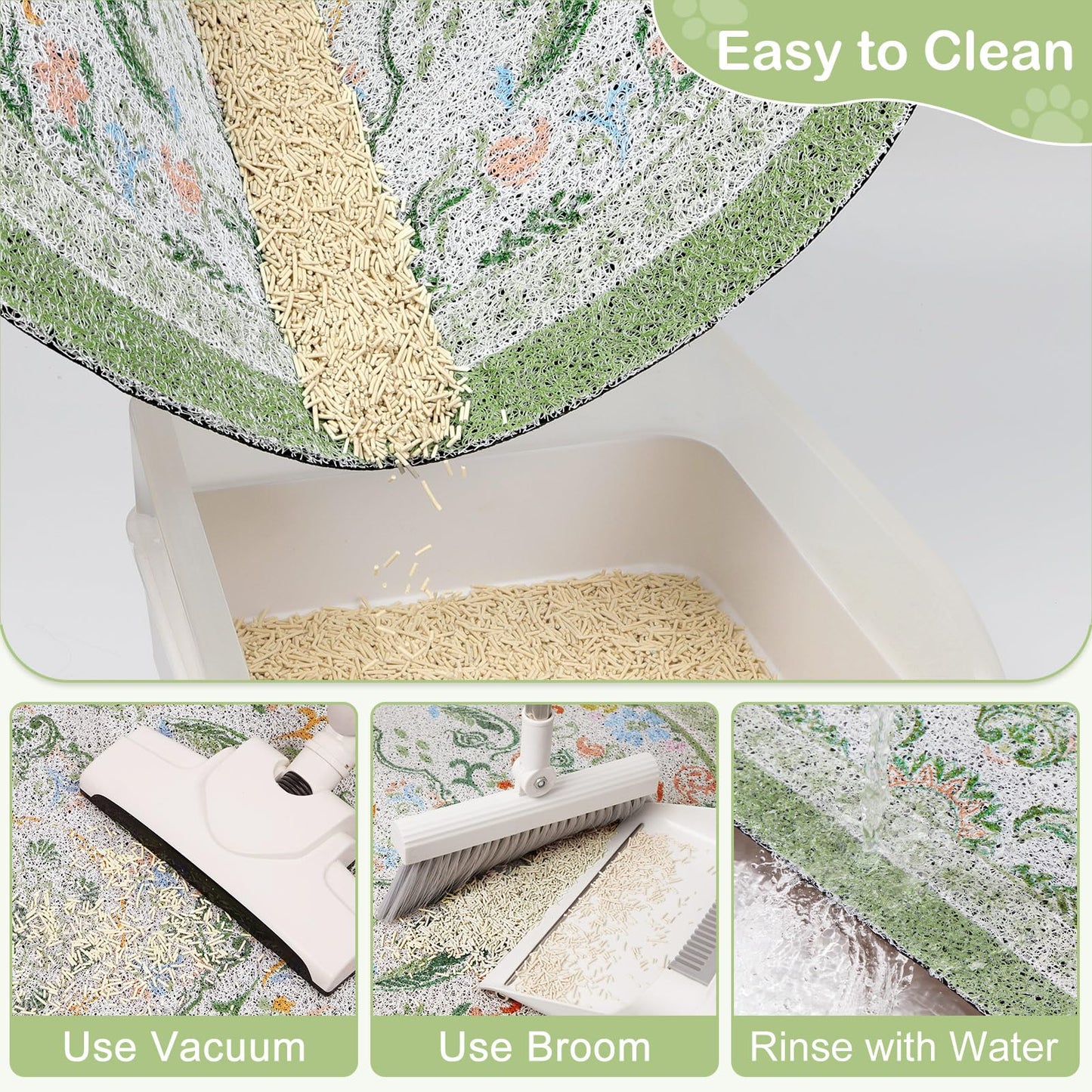 Bienbee Cat Litter Mat, 24" x 15" Litter Box Mat Rug with Non-Slip Bottom,Urine and Water Proof, Easy to Clean Cat Supplies Essentials for Indoor Kitty Kitten Floor, Bean-Green M