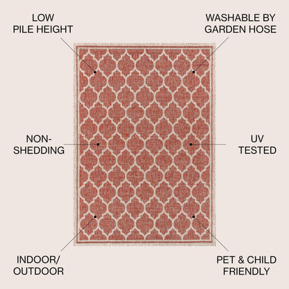 JONATHAN Y Moroccan Trellis Indoor Outdoor Area Rug 9X12 Red/Beige, Trebol Textured Weave for Backyard, Patio, Porch, Easy-Cleaning, High Traffic, Pet-Friendly, Non-Shedding (SMB109C-9)