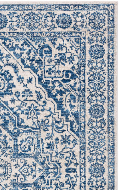 SAFAVIEH Brentwood Collection Area Rug - 8' x 10', Navy & Light Grey, Medallion Distressed Design, Non-Shedding & Easy Care, Ideal for High Traffic Areas in Living Room, Bedroom (BNT832M)