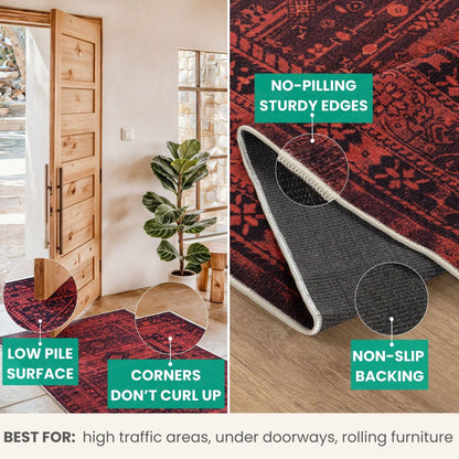 Bloom Rugs Washable Non-Slip 5' x 7' Rug - Red Traditional Bordered Area Rug for Living Room, Bedroom, Dining Room, and Kitchen - Exact Size: 5' x 7'