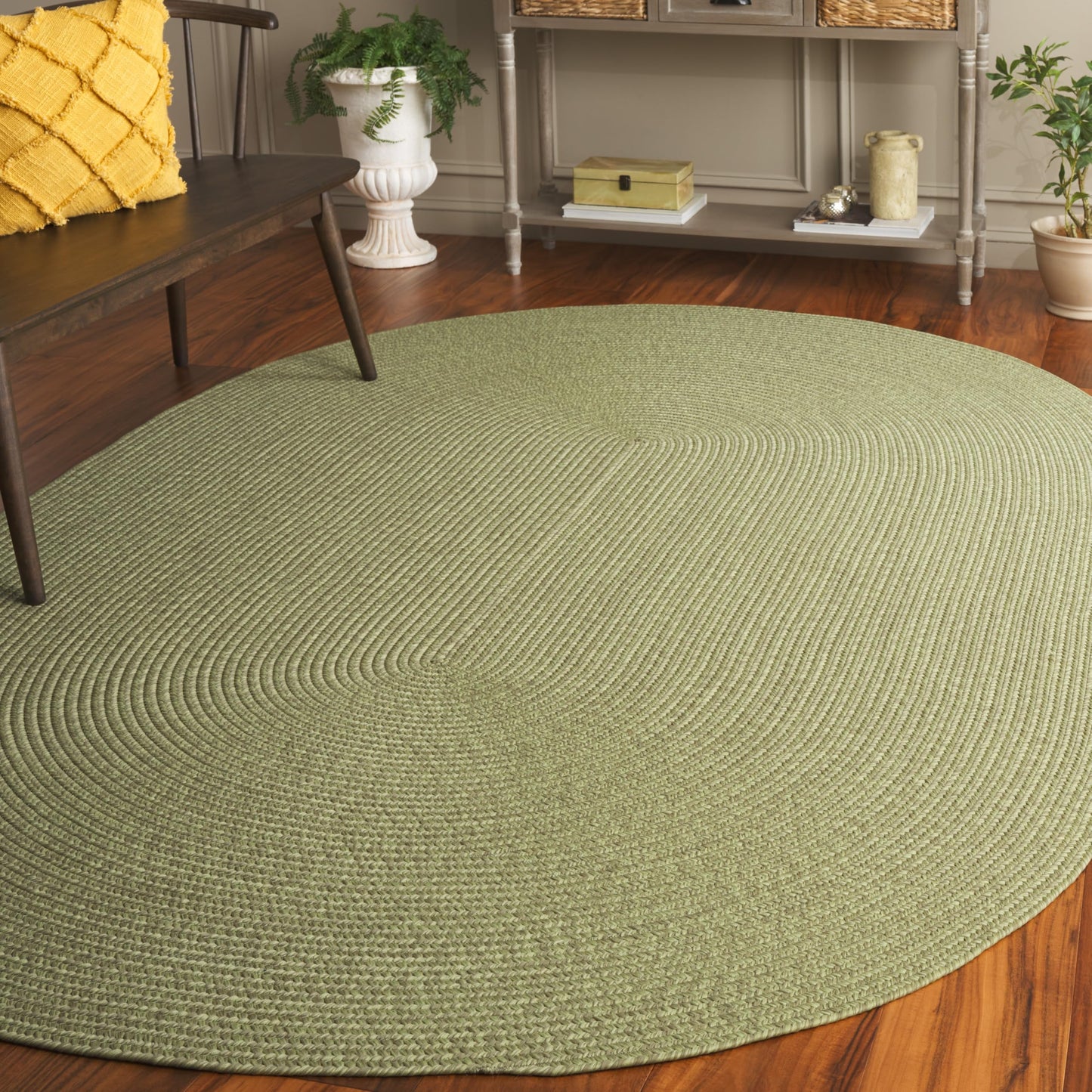 SAFAVIEH Washable Rug Outdoor Braided Collection - 5' x 8' Oval, Sage Green, Handmade & Reversible, Non-Shedding & Easy to Clean, Ideal for Patio, Backyard, Mudroom (BRD317W)