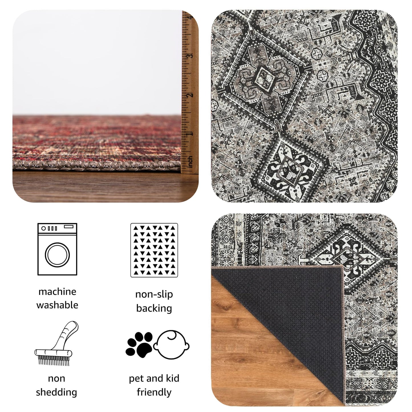 Keen Home Design 3x5 Rug - Machine Washable Entry Rug with Non-Slip Backing, Ideal for Enteryway, Kitchen, Bathroom, Laundry Room - Vintage, Easy Clean, Durable, Low Pile Rug - (3' x 5')