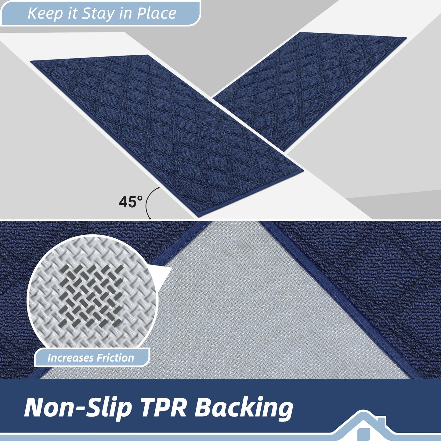 BEQHAUSE Dirt Trapper Door Mat 36" x 60", Non-Slip Washable Doormats Welcome Mat, Trap Dirt and Absorbent Entrance Mat, Low Profile Floor Mats for Front Back Door, Entryway, Blue