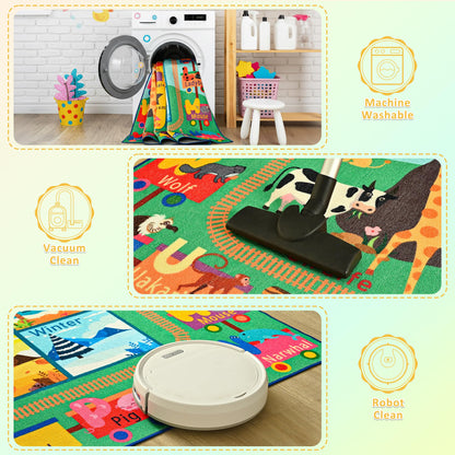 Maxsoft Kids Rug for Playroom, Educational 4x6 Play Mat for Classroom, Washable Playmat for Learning ABC Alphabet Animal Season Shapes Numbers Daycare Rug for Kids Room Nursery Children Toddler