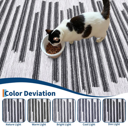 GarveeHome 8x10 Washable Living Room Rug Modern Striped Non Slip Low Pile Indoor Carpet for Home Office Bedroom Dining Room Geometric Stain Resistant Simple Rugs, Black Grey