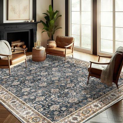 CHAMPLANT Washable Area Rug 8'x10' Retro Boho Design Non-Shedding Non-Slip Easy Care Ideal for High Traffic Areas in Living Room Bedroom Office Coffee Table Kitchen Large Carpet