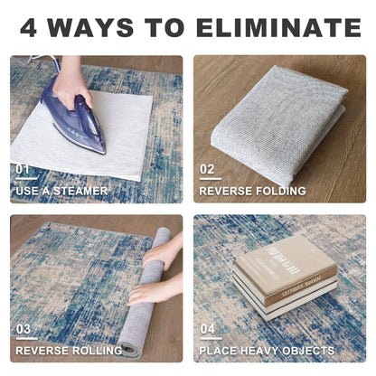 KILOCOCO Abstract Area Rug 3x5 Entryway Rug Washable Kitchen Rugs Non Slip Soft Printed Entrance Rugs Indoor Mat for Front Door Foyer Farmhouse Living Room Floor Carpet, Blue/Grey/Beige
