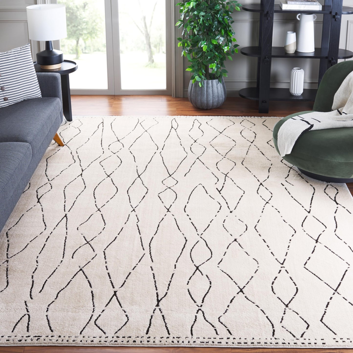 SAFAVIEH Melody Collection Area Rug - 9' x 12', Ivory & Black, Moroccan Boho Design, Non-Shedding & Easy Care, Ideal for High Traffic Areas in Living Room, Bedroom, Dining Room (MEL112B-9)