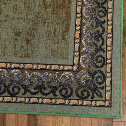 Antep Rugs Alfombras Bordered Modern 5x7 Non-Slip (Non-Skid) Low Pile Rubber Backing Indoor Area Rug (Green, 5' x 7')