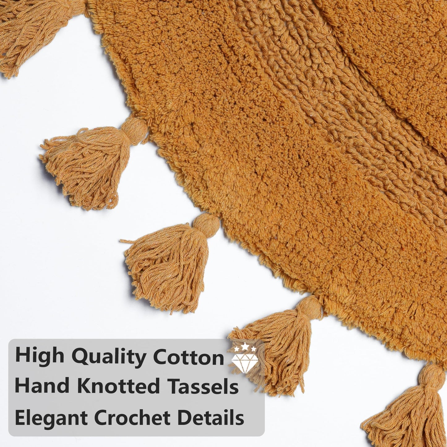 KOEXM Half Circle Boho Bathroom Rugs with Tassels 100% Cotton Hand-Woven Bath Rugs Non Slip Absorbent Crochet Rugs Machine Washable Boho Bath Mats for Bathroom Floor Tub