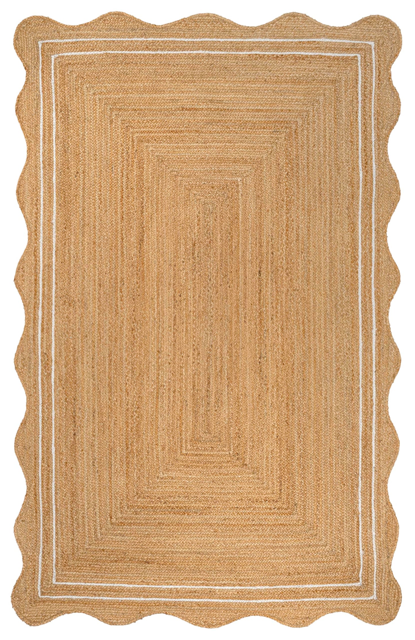 JONATHAN Y Seaside Cottage Scallop Edge Jute Natural/White Indoor Area Rug, 3x5, Farmhouse, Rustic, Cottage, Easy-Cleaning for Living Room, Bedroom, Kitchen, Non-Shedding (RNF200A-3)