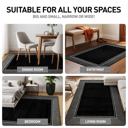 Rugshop Modern Distressed Bordered Indoor Area Rug for Living Room,Bedroom,Kitchen Rug Low Pile Rug with Jute Backing 5' x 7' Black