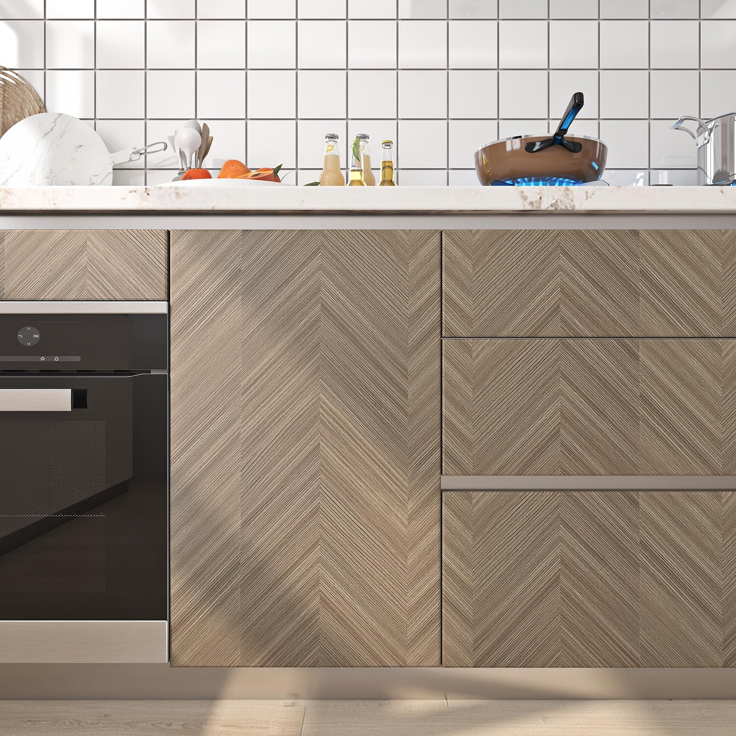 Livelynine 15.8x394 Inch Herringbone Wood Floor Contact Paper Peel and Stick Flooring Waterproof Light Wood Vinyl Roll Self Adhesive Vinyl Wrap Kitchen Stick on Linoleum Flooring Roll Laminate Sheets