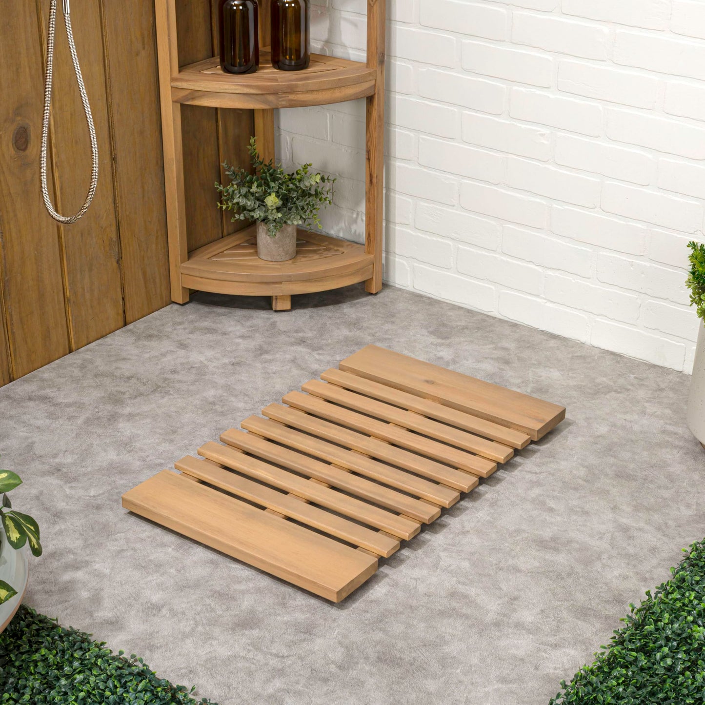 JONATHAN Y Acacia Wood Slat Indoor/Outdoor Bath Mat Light Teak 16"X26", Paige Modern Classic for Shower Mat for Bathroom Bathtub, Door, Spa, Sauna or Garden MAT1000T