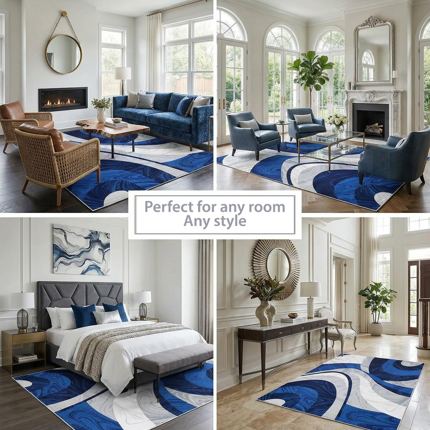 Washable Area Rug for Living Room, Indoor, Dinig Room – Soft Pile Non-Slip Rug for Kitchen – Modern Contemporary Design Machine Washable Carpet, Foldable Rug, Easy to Clean – (5X7-Dark Blue)