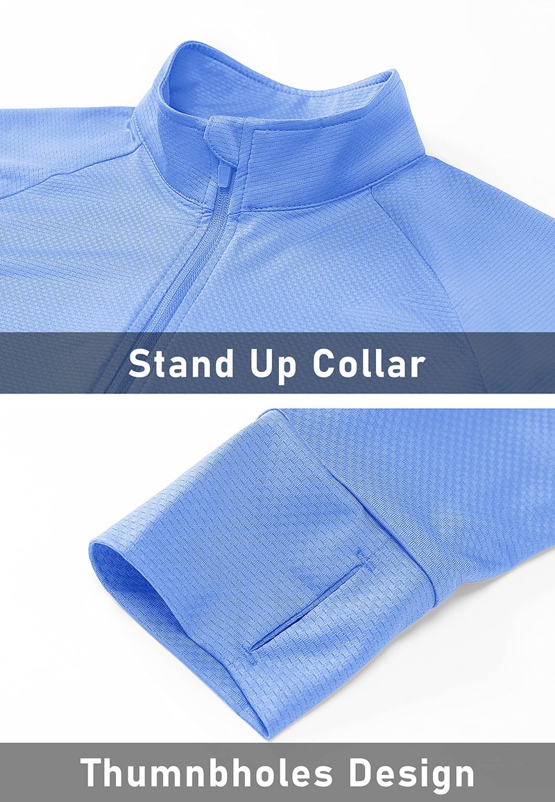 MAGCOMSEN Long Sleeve Shirt Jacket for Women UPF 50+ UV Shirts Running Workout Hiking Shirts Athletic Zip Up Jacket Women Blue S