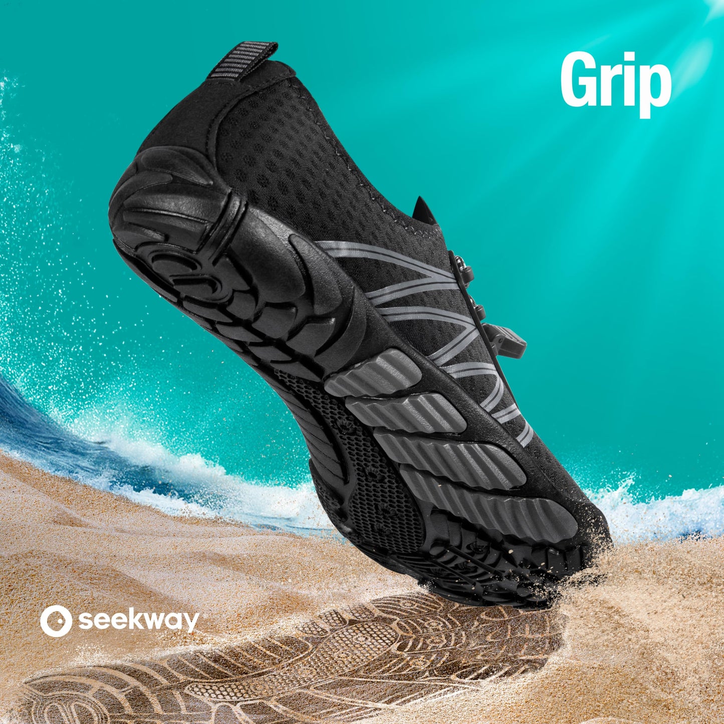 SEEKWAY Water Shoes Sports Quick-Dry Barefoot Aqua Beach Pool Lake Swim Boating Hiking Surfing Men Women 406-Black SP001