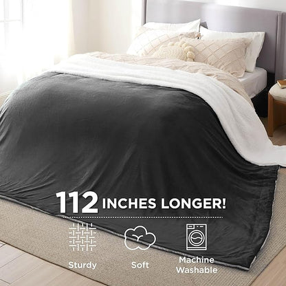 Bedsure GentleSoft Sherpa Fleece Oversized Cal King Blankets for Bed - Thick and Warm Throw for Men, Soft Fuzzy Plush Large Blanket for Winter, Charcoal, 112x98 Inches