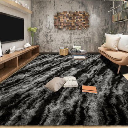 Tepook Fluffy Large Rugs for Living Room, 8x10 Area Rugs for Bedroom, Modern Shag Fuzzy Carpets for Kids Boys Girls, Plush Indoor Nursery Home Decor Rug with Non-Slip Bottom, Black Grey