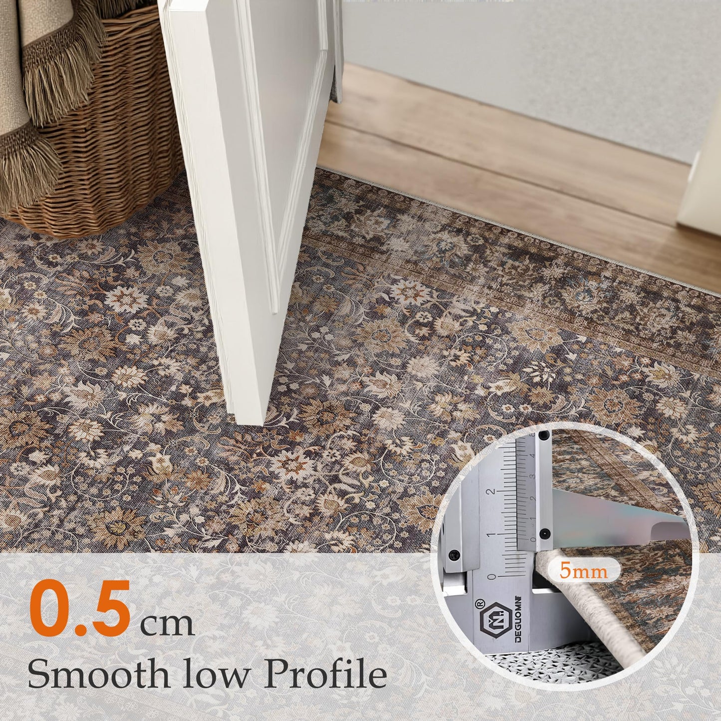 HUGEAR 8x10 Machine Washable Rugs Tradition Brown Hallway Large Area Rug Indoor Accent Rug Floral Low Pile Carpet Soft Throw Aesthetic Rug Bedroom Living Room Office Dining Room Kitchen Laundry Room