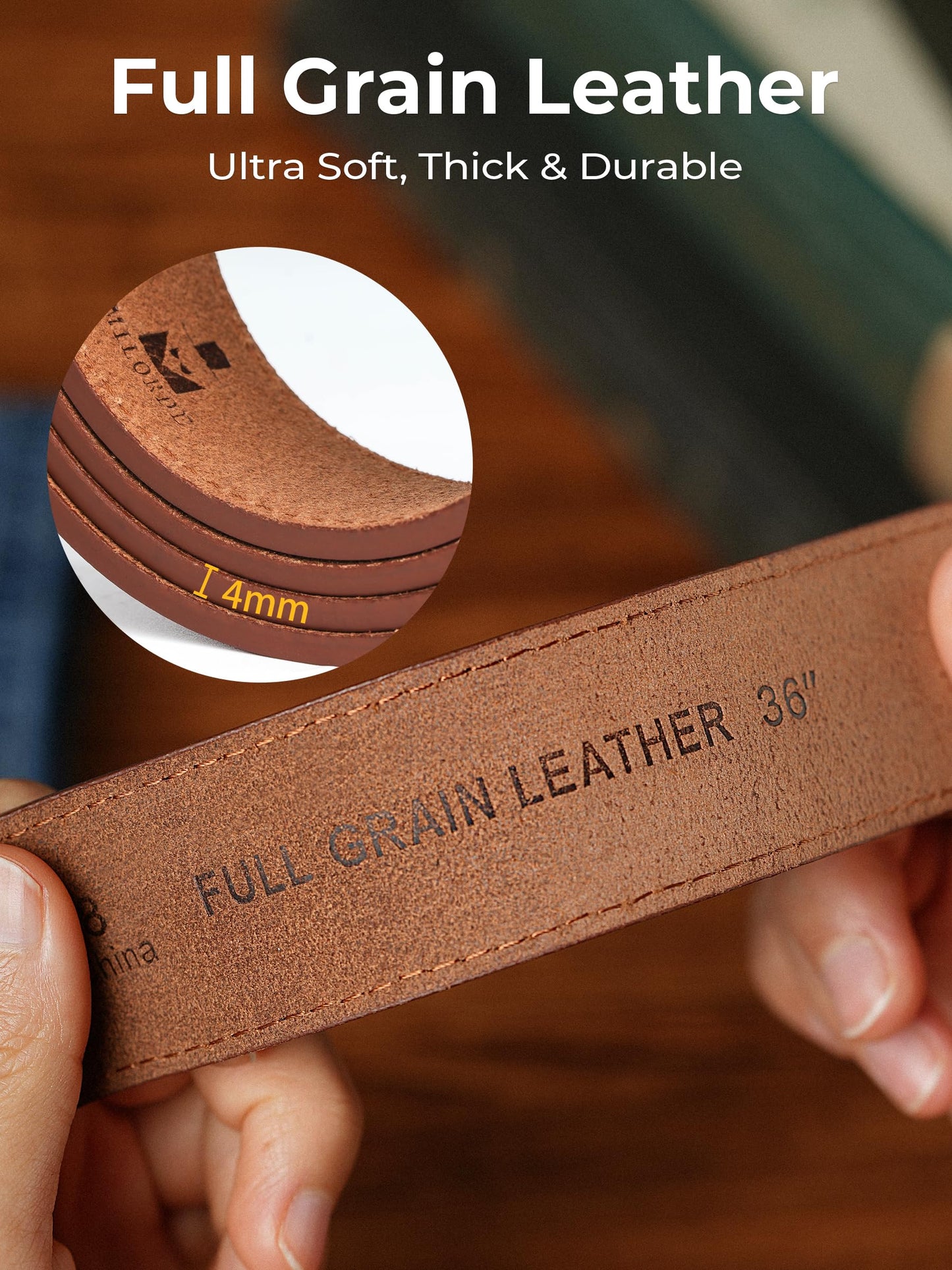 MILORDE Full Grain Leather Belt for Men, Work Belts for Men Heavy Duty, Daily Wear for Jeans Pants (Light Brown 208, 40)